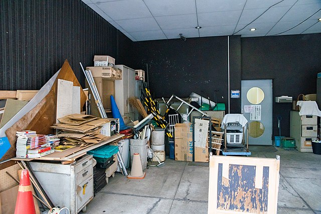 Piles of debris in a room