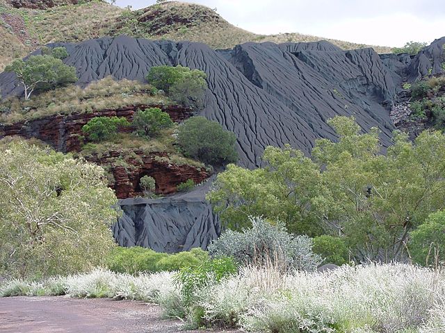 Asbestos tailings running down a mountain