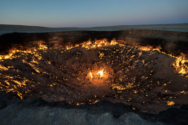 Darvaza gas crater at night