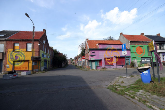 Graffiti-covered buildings