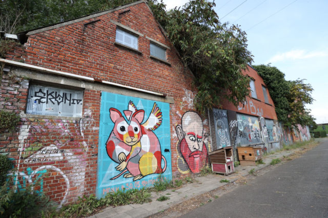 Graffiti-covered building