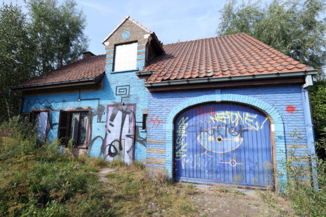 Graffiti-covered house