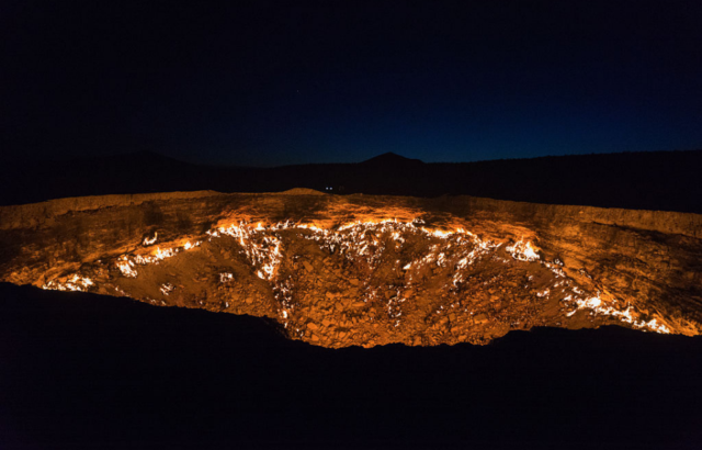 Darvaza gas crater at night