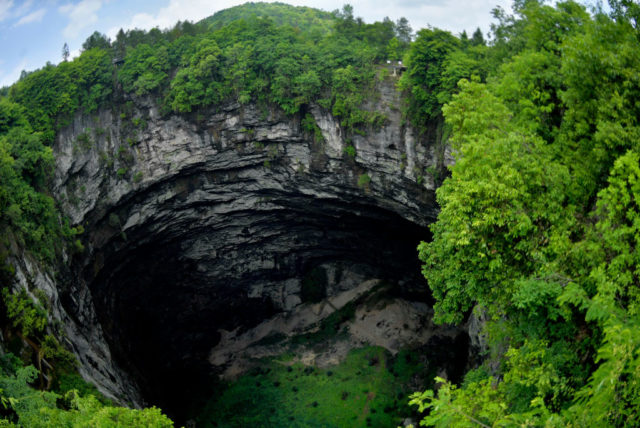 Aerial view of a karst sinkhole