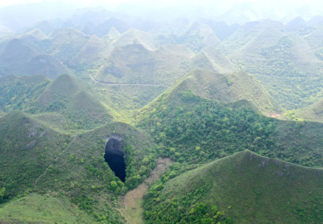 Aerial view of a karst sinkhole