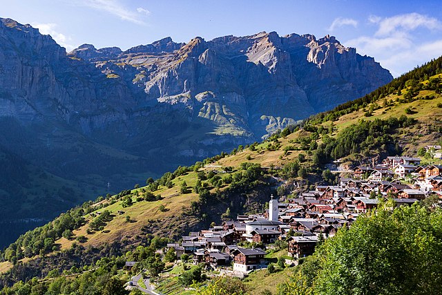 Aerial view of Albinen, Switzerland