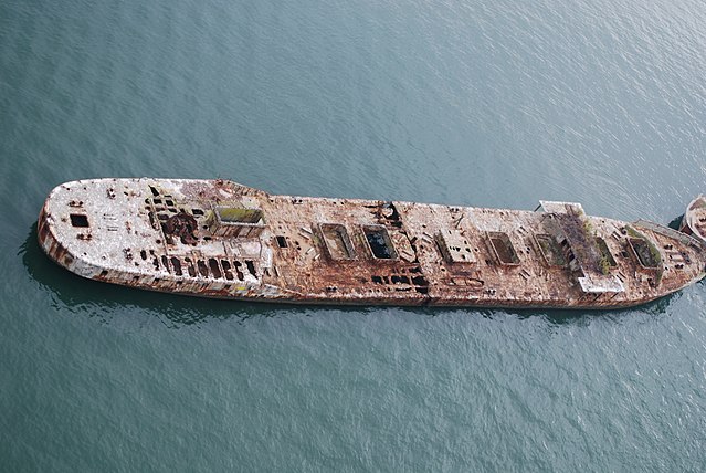 Aerial view of a concrete ship