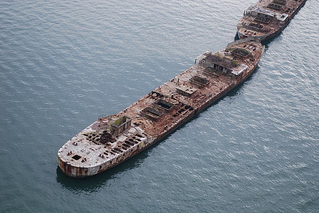 Aerial view of a concrete ship