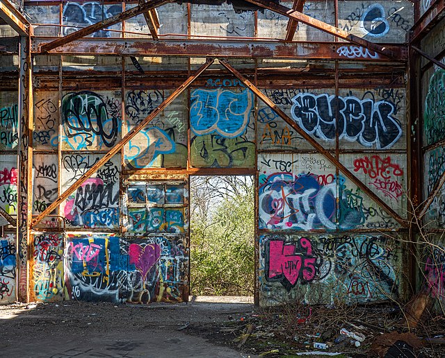 Graffiti-covered wall