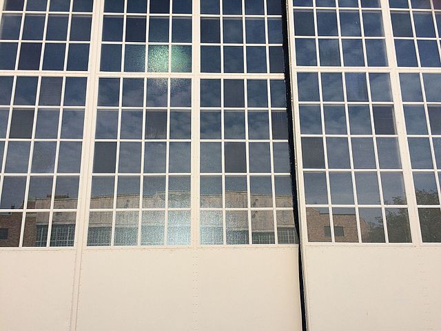 Windows on a hangar door