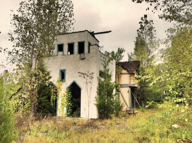 Buildings standing in tall grass