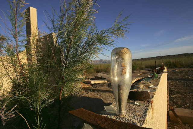 Glass bottle turned upside down