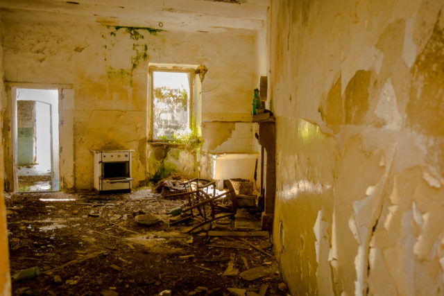 Interior of an abandoned home in Craco, Italy