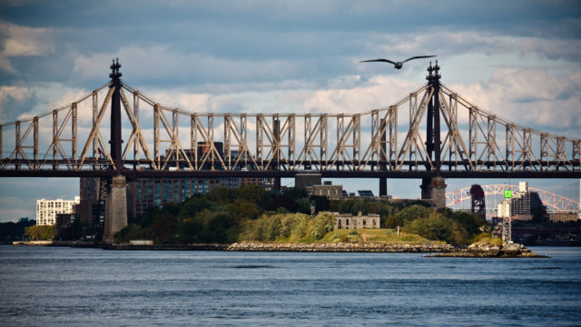 A distant view of Roosevelt Island