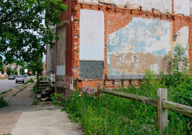 Boarded up building in Baltimore