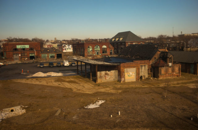 Overhead view of abandoned buildings in Baltimore