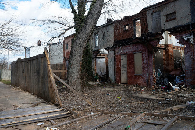 Partially-demolished row of houses