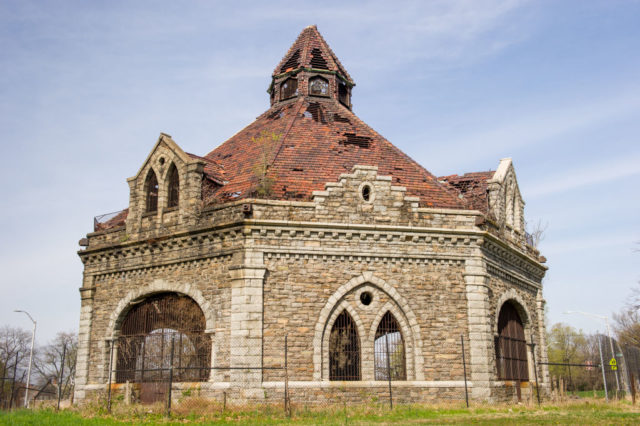 Lake Clifton Valve House surrounded by a metal fence