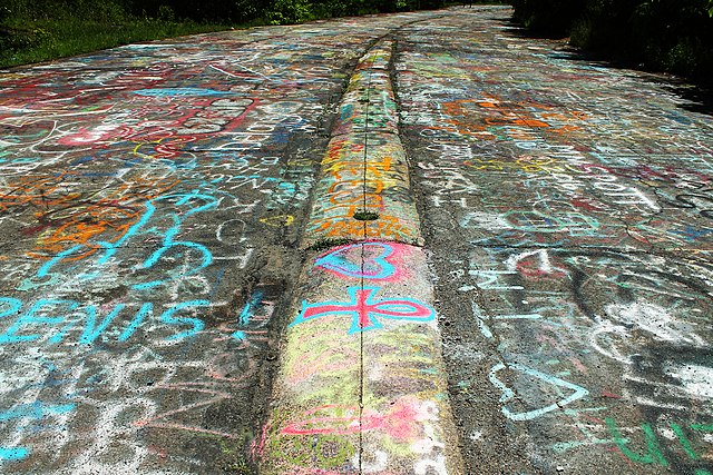 Graffiti-covered highway