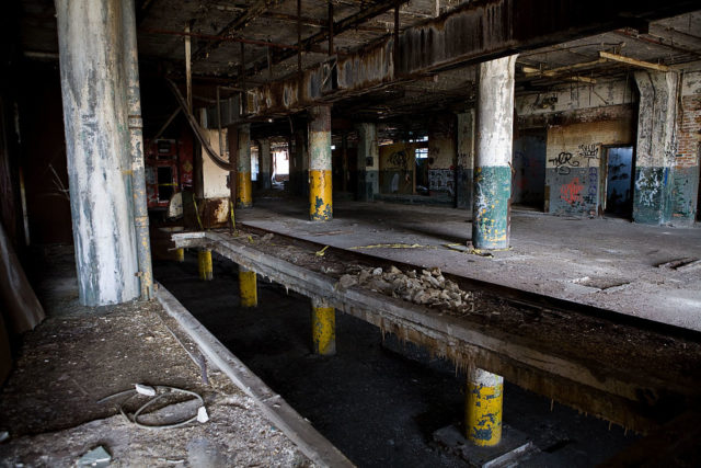 Water-filled interior of Fisher Body Plant 21