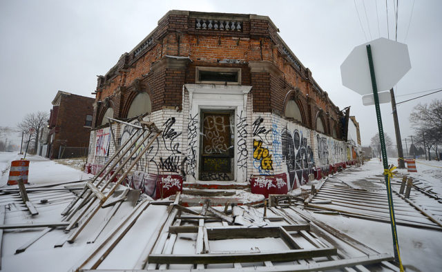 Graffiti on the exterior of an abandoned building in Detroit