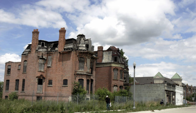 Exterior of an abandoned brick building in Detroit