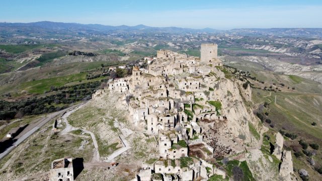 Aerial view of the village of Craco, Italy