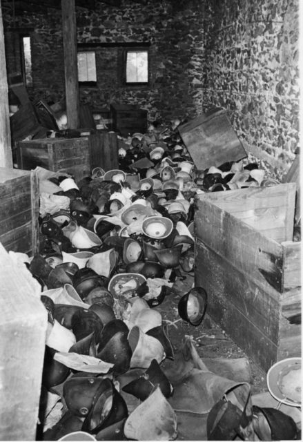A room full of old soldier's helmets inside the abandoned Bannerman's Castle