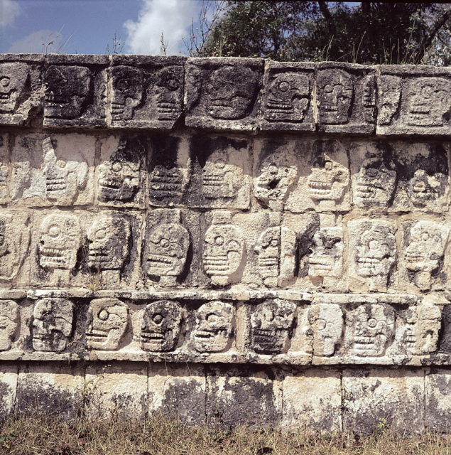 Mayan skull carving