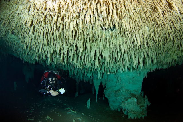 Cave diving in a tight spot