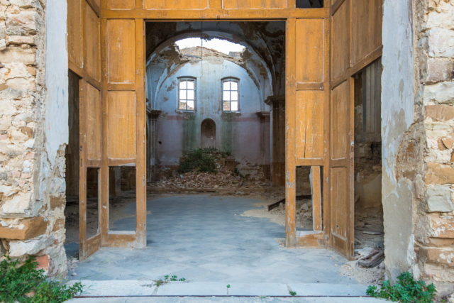 Interior of the church in Craco, Italy