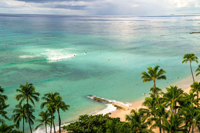 Aerial view of a beach in Honolulu, Hawaii