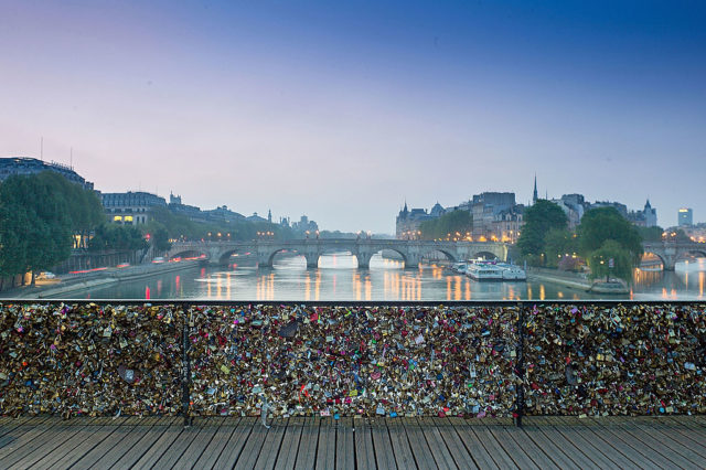 Padlocks attached to the Pont des Arts bridge