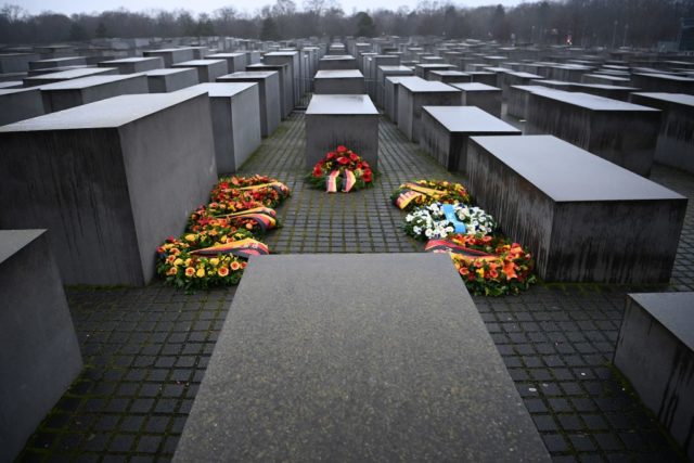 Wreaths placed within the Memorial to the Murdered Jews of Europe