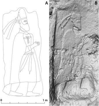 Drawing of the Merquly relief + Close-up of the Rabana rock relief