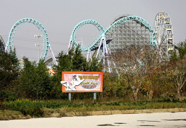 Faded sign outside of Six Flags New Orleans