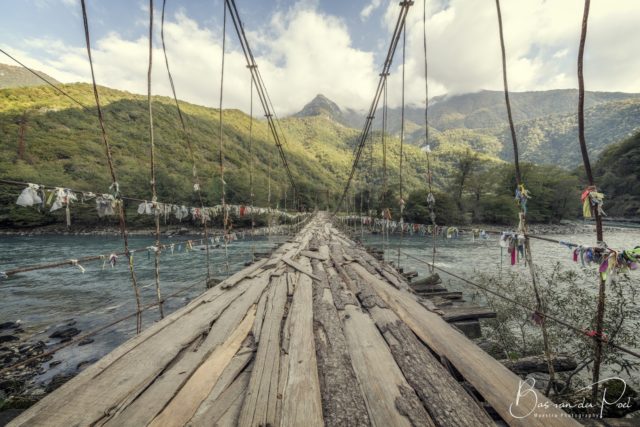 Wooden bridge built over a waterway in Abkhazia