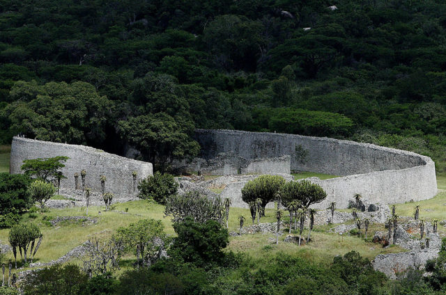 An aerial view of the Great Zimbabwe ruins