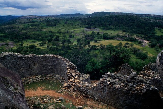 The view of the lush valley below the Hill Ruins of Great Zimbabwe