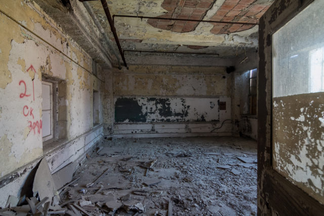 Debris-filled room at the J.W. Cooper School