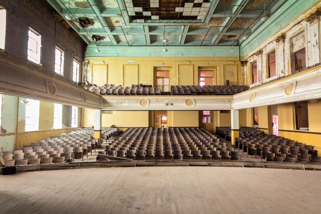 View of the rows of seats from the stage of the J.W. Cooper School theater