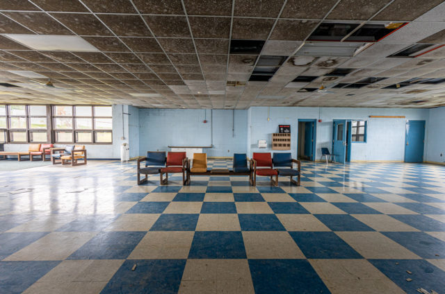 Chairs in the middle of a waiting room at State Correctional Institution - Cresson