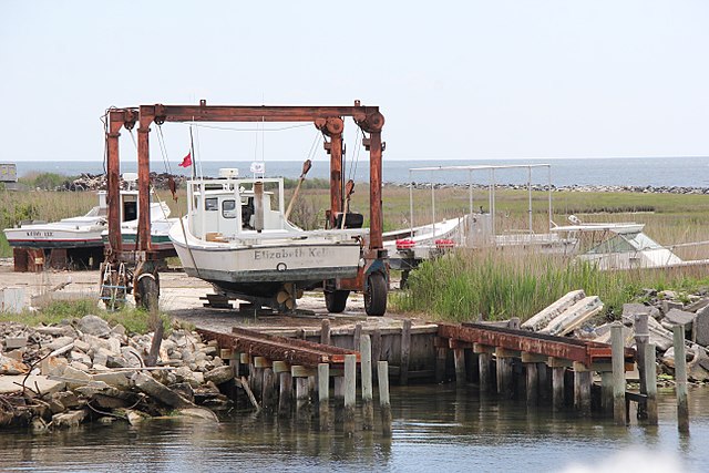 Boat docked on Tangier Island