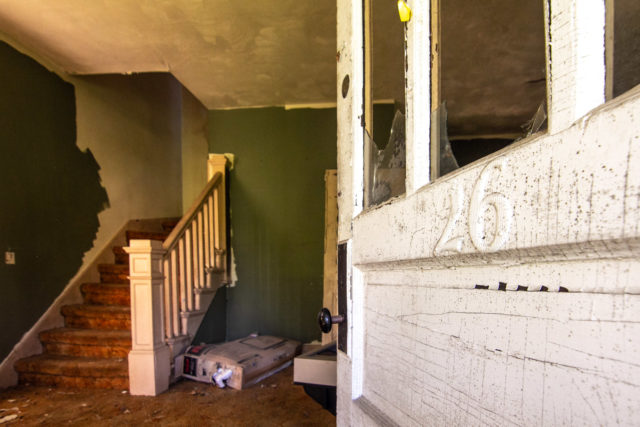 Staircase in a dimly-lit hallway