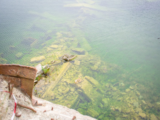 Underwater debris from the sunken prison site