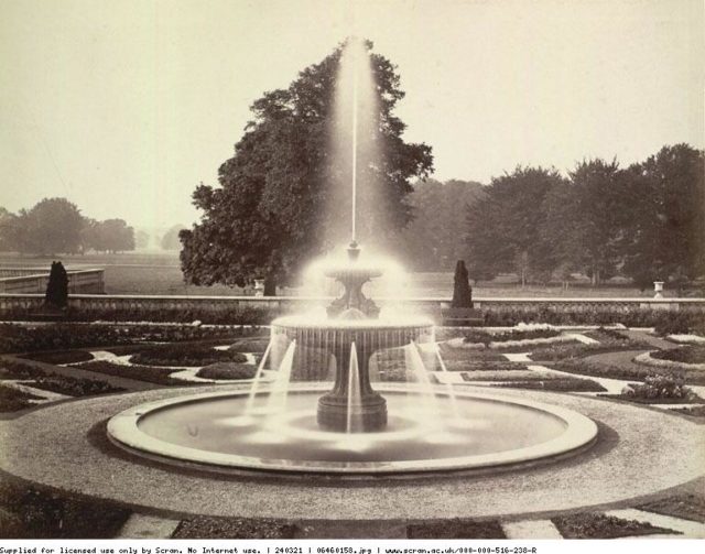 A fountain in a garden