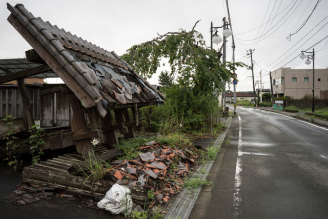 Ruined entryway to a house in Futaba