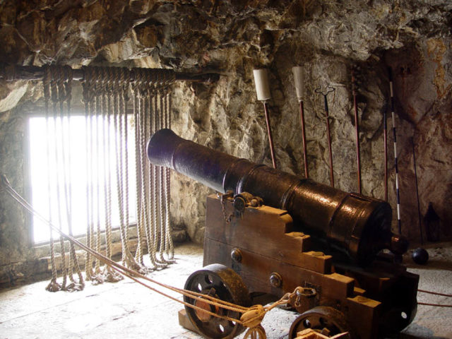 Cannon located inside a rock cave in Gibraltar. 