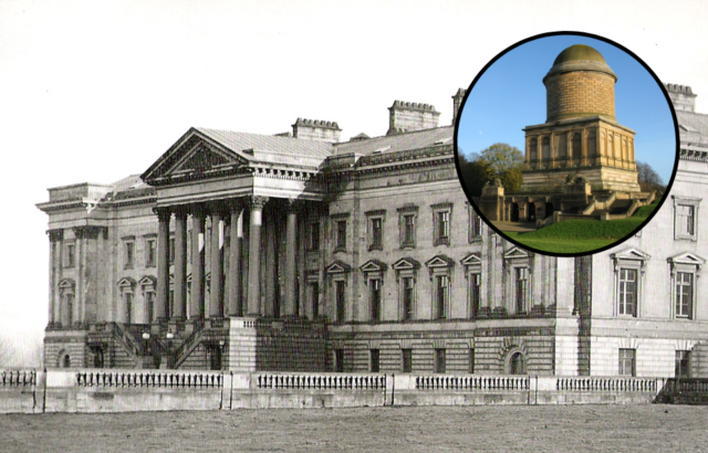 The front of Hamilton Palace and the Hamilton Mausoleum