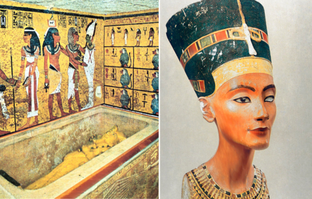 Interior of King Tut's tomb + Bust of Nefertiti